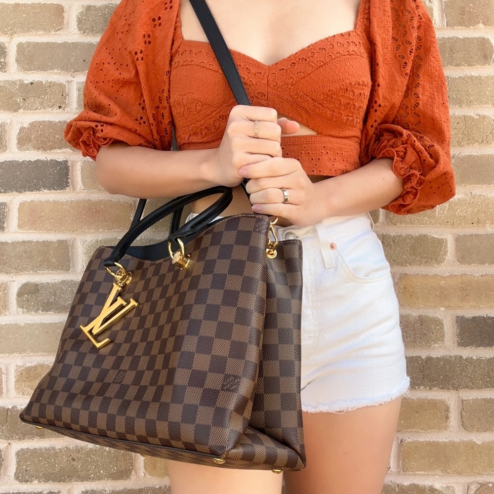 Louis Vuitton Riverside Damier Ebene Satchel Shoulder Bag Brown Black Orange - Picture 9 of 10